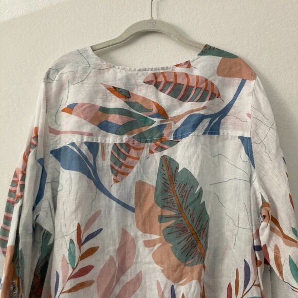 Cynthia Rowley 100% Linen Button Front Top Long Sleeve Size 2X Tropic Lagenlook - Picture 7 of 9